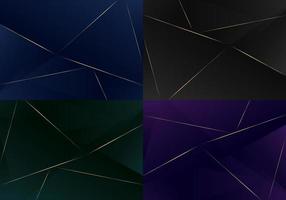 Set of abstract luxury low polygon triangles with golden lines background vector