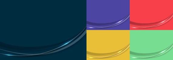 Set of abstract template 3D shiny blue, purple, red, yellow and green color curved shapes vector