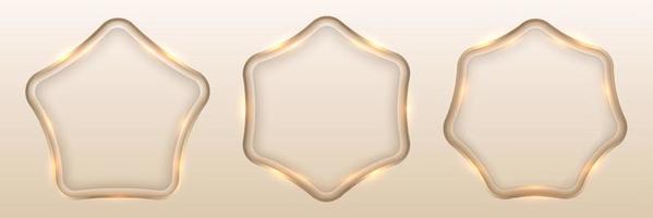 Set of badges golden geometric frames with lighting effect isolated background luxury style vector