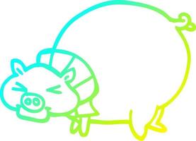 cold gradient line drawing cartoon fat pig vector