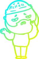 cold gradient line drawing cartoon worried man with beard vector