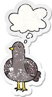 cartoon bird and thought bubble as a distressed worn sticker vector