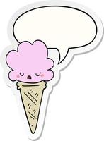cartoon ice cream and face and speech bubble sticker vector