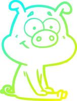 cold gradient line drawing happy cartoon pig sitting vector