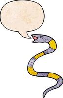 hissing cartoon snake and speech bubble in retro texture style vector