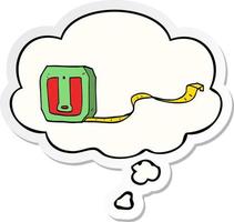cartoon tape measure and thought bubble as a printed sticker vector