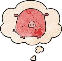 cartoon pig and thought bubble in grunge texture pattern style vector