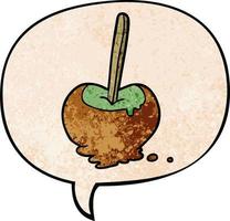 cartoon toffee apple and speech bubble in retro texture style vector