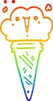 rainbow gradient line drawing cartoon ice cream with face vector