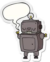 cartoon robot and speech bubble sticker vector