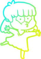 cold gradient line drawing cartoon whistling girl vector