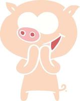 cheerful pig flat color style cartoon vector