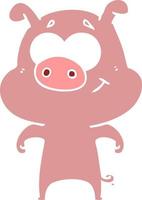 happy flat color style cartoon pig vector