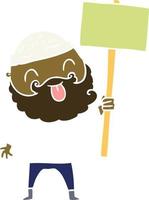 bearded protester flat color style cartoon vector