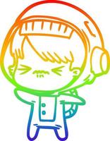 rainbow gradient line drawing angry cartoon space girl vector