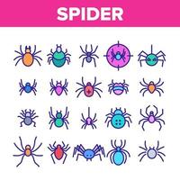 conjunto de iconos de color de silueta de araña vector