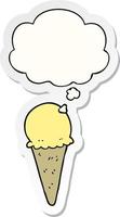 cartoon ice cream and thought bubble as a printed sticker vector