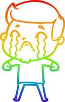 rainbow gradient line drawing cartoon man crying vector