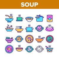 Sopa diferentes iconos de colección de recetas establecer vector