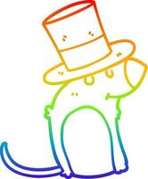 rainbow gradient line drawing cartoon rat wearing christmas hat vector