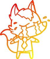 warm gradient line drawing cartoon crying wolf wearing work clothes vector