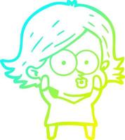 cold gradient line drawing cartoon girl pouting vector