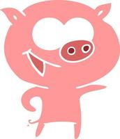 cheerful pig flat color style cartoon vector