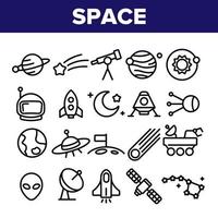 conjunto de iconos de línea delgada de vector de exploración espacial.