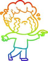 rainbow gradient line drawing cartoon man crying vector