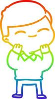 rainbow gradient line drawing cartoon smiling boy vector