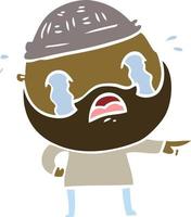 flat color style cartoon bearded man crying vector