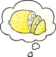cartoon sliced lemon and thought bubble in smooth gradient style vector