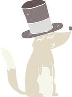 flat color style cartoon wolf whistling wearing top hat vector