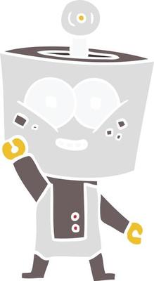 happy flat color style cartoon robot waving hello