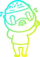 cold gradient line drawing cartoon bearded man crying vector