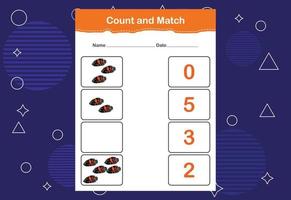 Count and match with the correct number. Matching education game. Count how many items and choose the correct number vector