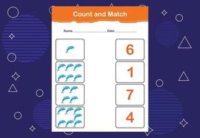 Count and match with the correct number. Matching education game. Count how many items and choose the correct number vector