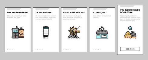 conjunto de iconos de incorporación de proceso industrial de minería de cantera vector