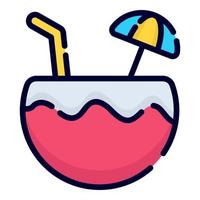 icono de vector de agua de cocos. estilo de contorno coloreado para web y móvil.