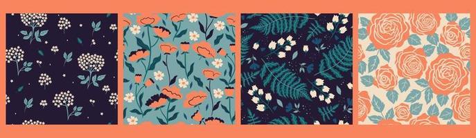 Set of seamless patterns with flowers. Vector graphics.