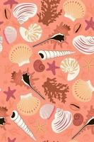 Seamless pattern with seashells and starfish. Vector graphics.