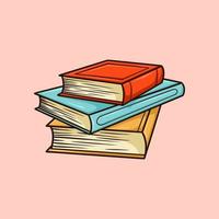 Stack of three Books back view Vector Cartoon Illustration
