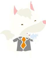 flat color style cartoon hungry wolf in office clothes vector