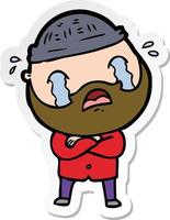 sticker of a cartoon bearded man crying vector