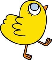 peculiar pájaro amarillo de dibujos animados dibujados a mano vector