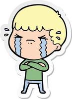 sticker of a cartoon man crying vector