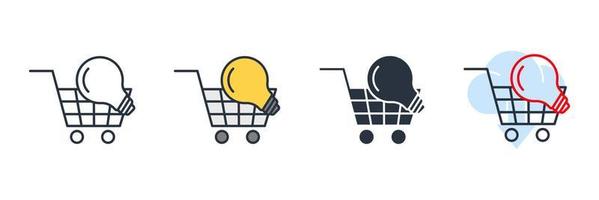 E-commerce solution icon logo vector illustration. shopping cart and lightbulb symbol template for graphic and web design collection