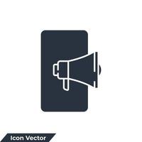 Ilustración de vector de logotipo de icono de marketing móvil. plantilla de símbolo móvil y megáfono para la colección de diseño gráfico y web