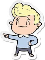 sticker of a happy cartoon man pointing vector