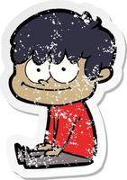 distressed sticker of a happy cartoon man vector